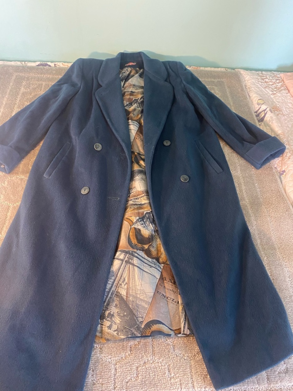 Vintage Alorna Petite Wool Blend Coat Blue Double Breasted Long Coat XS